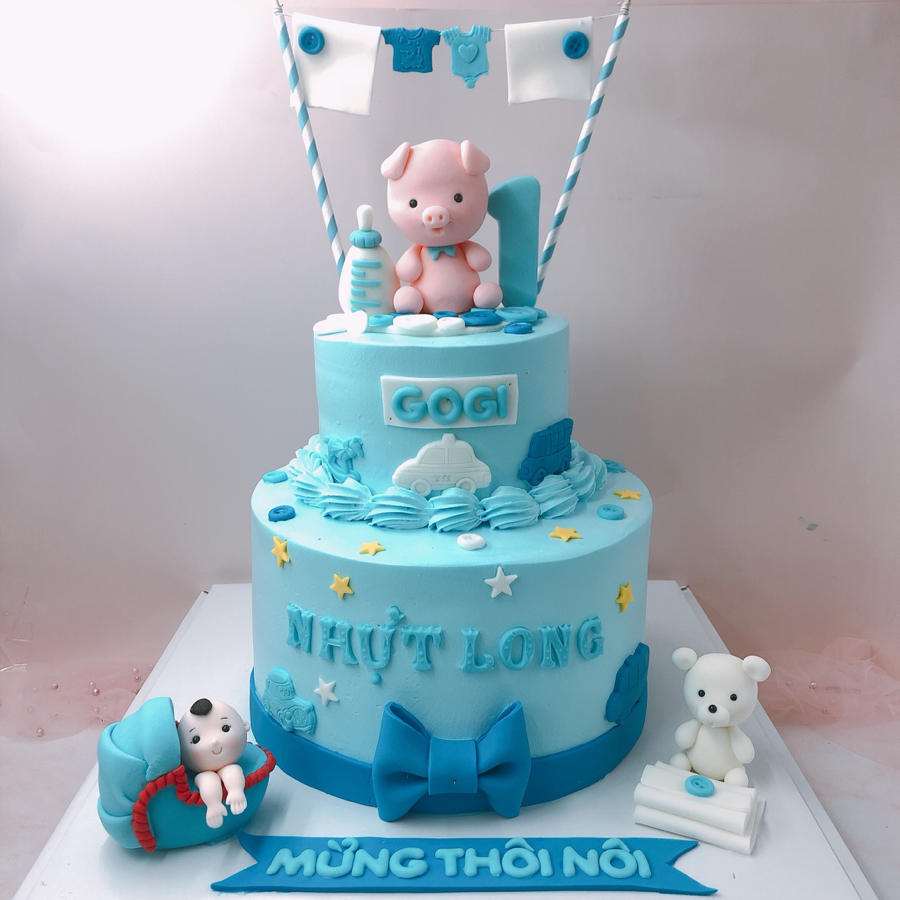 Bánh sinh nhật cho bé trai 1 tuổi đáng yêu với 2 tầng bánh 5943 - Bánh sinh  nhật, kỷ niệm