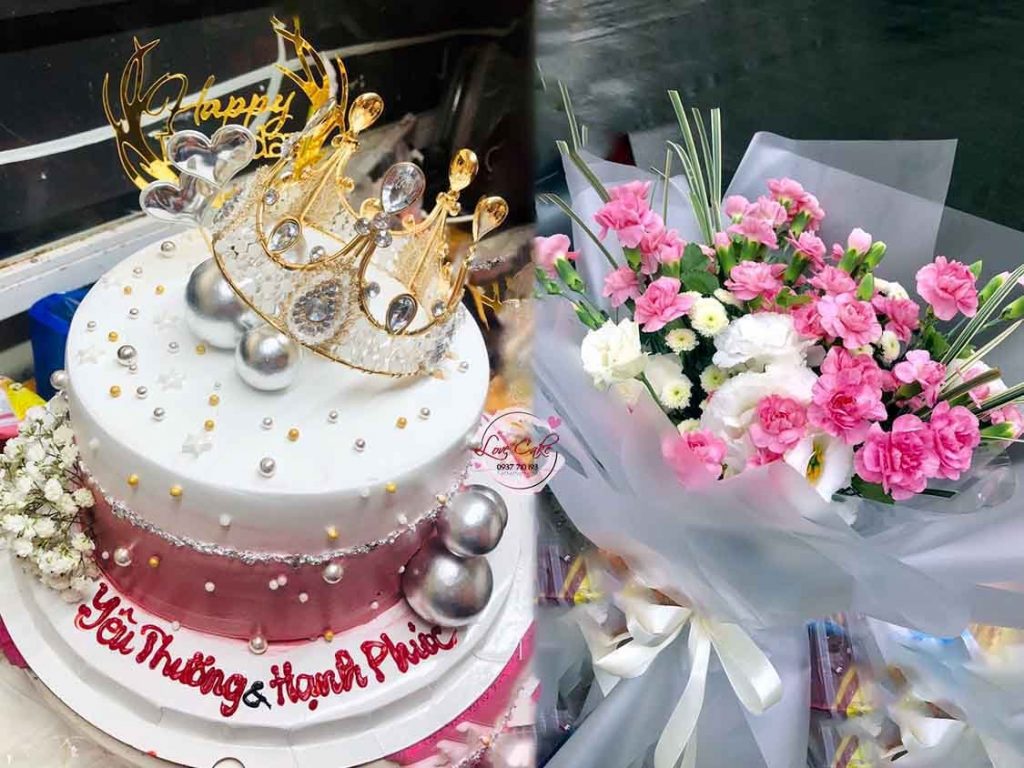 Hoa và bánh sinh nhật đẹp
