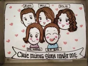 Bánh kem vẽ hình gia đình